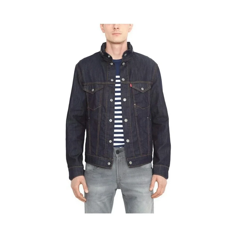 Levi's Denim Trucker Jacket NWOT with Detachable Hood, Mens Small Dark Wash